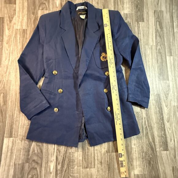 Harris Wallace Navy Blue Blazer Women’s Size 8 Double Breasted Crest Buttons - Picture 5 of 10